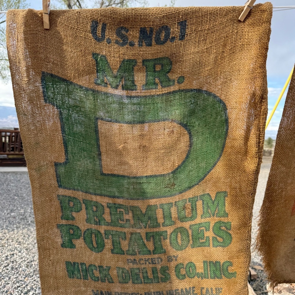 Nick‎ Delis Co Mr D Potato Sack Brown Burlap Premium Potatoes Vintage Rustic Bag